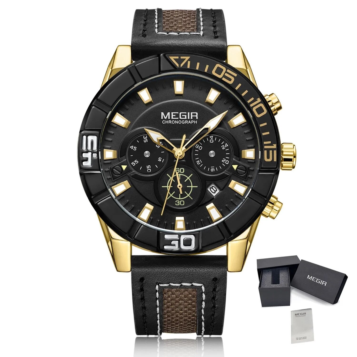 MEGIR Watches for Mens Top Brand Luxury Military Sports Watches Chronograph Leather Waterproof Date Quartz Wristwatch Man Clock-10