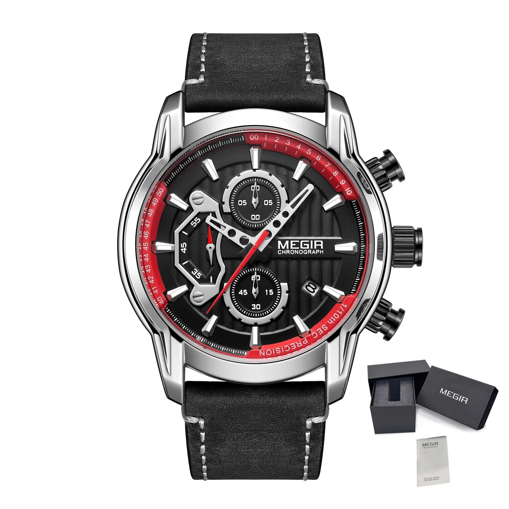 MEGIR Fashion Mens Watches Waterproof Luminous Sports Wrist Watch Man Leather Chronograph Quartz Wristwatch Reloj Hombre 2104-12