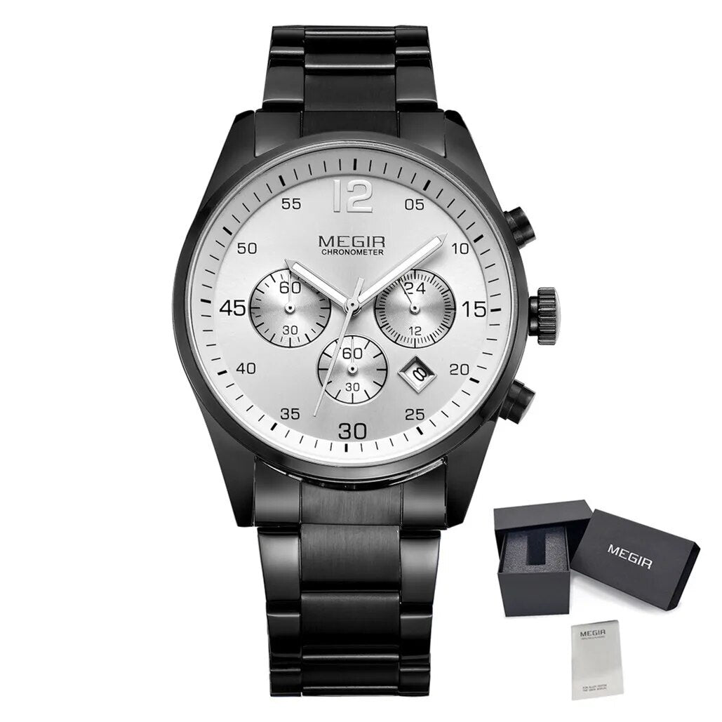 MEGIR Fashion Men Watches Luxury Stainless Steel Business Wristwatch Waterproof Date Quartz Man Clock Relogio Masculino-15