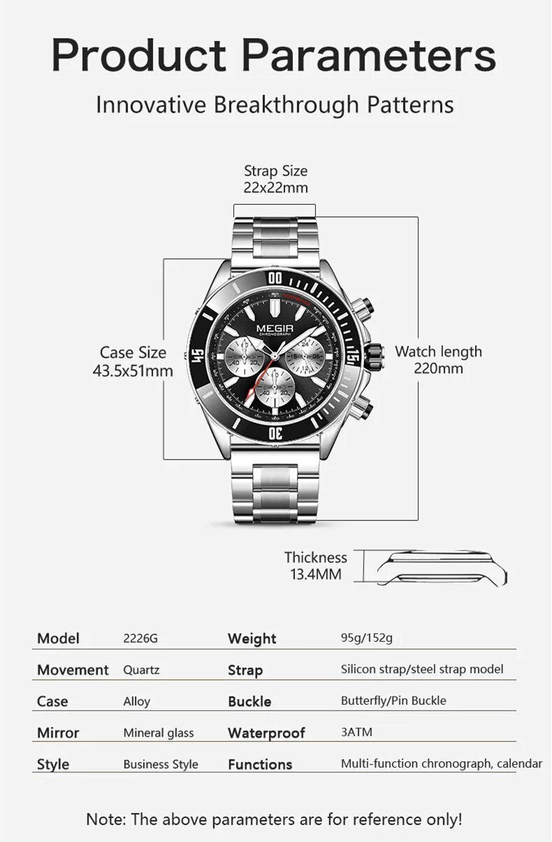 MEGIR Watch with Chronograph Men Fashion Quartz Military Waterproof Calendar Business Casual Wrist Watches Clock Montre Homme-6