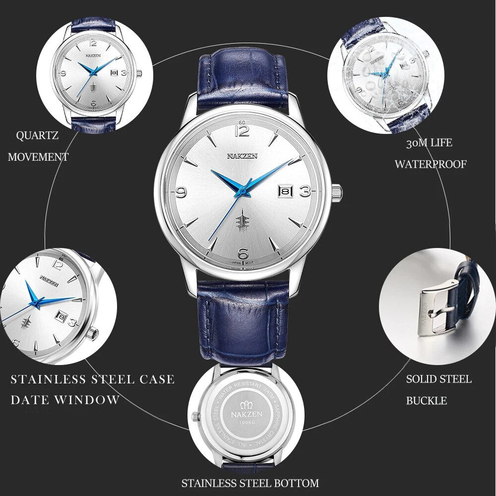NAKZEN New Fashion Mens Watches Stainless Steel Top Brand Date Clock Waterproof Luxury Sports Quartz Watch Men Relogio Masculino-1