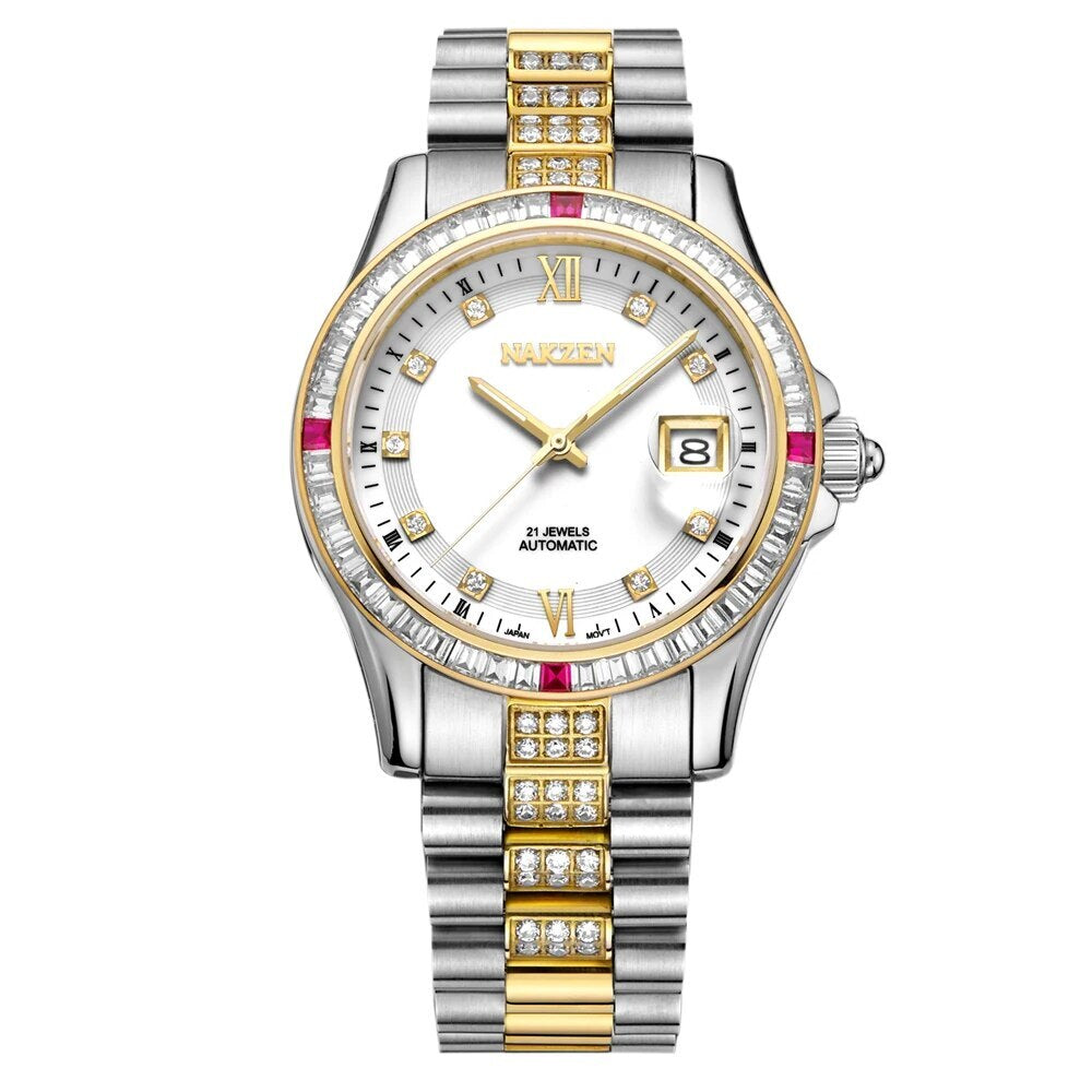 NAKZEN Men Japan NH35 Movement Automatic Mechanical Watch Elegant Diamond Stainless Steel Bracelet Watches Relogio Masculino-2