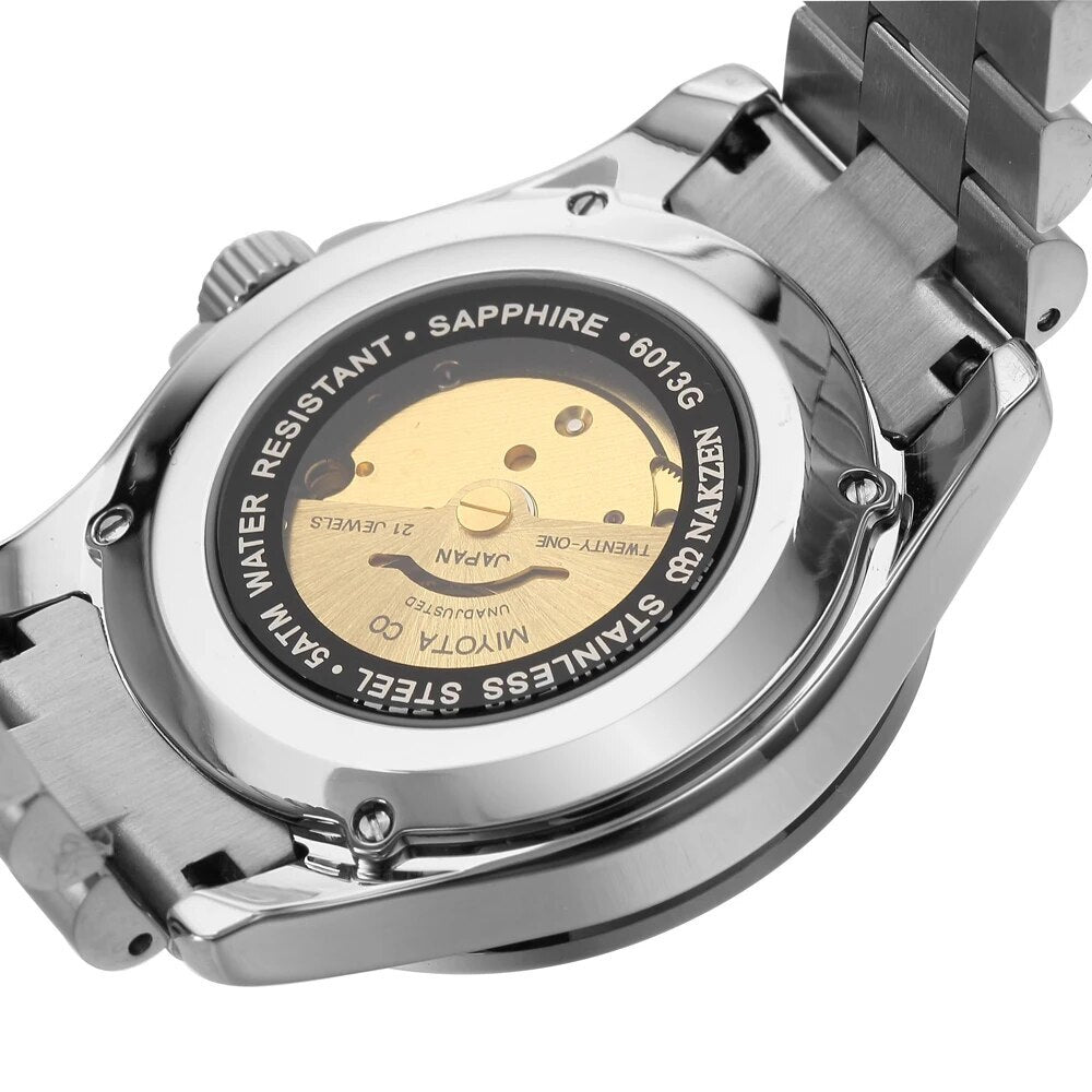 NAKZEN Men Japan NH35 Movement Automatic Mechanical Watch Elegant Diamond Stainless Steel Bracelet Watches Relogio Masculino-4