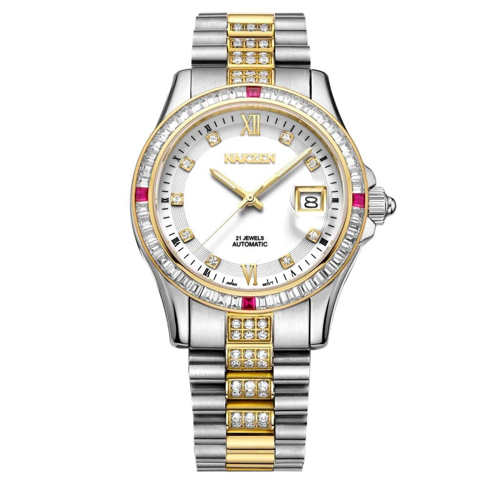 NAKZEN Men Japan NH35 Movement Automatic Mechanical Watch Elegant Diamond Stainless Steel Bracelet Watches Relogio Masculino-8