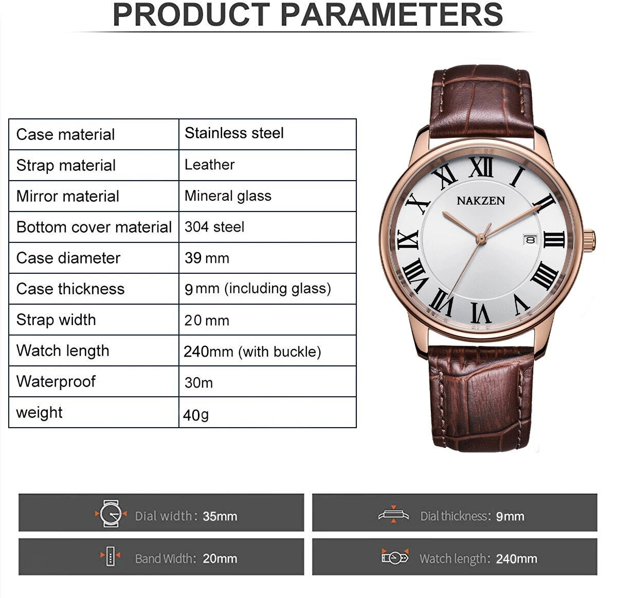 New NAKZEN Top Brand Luxury Fashion Mens Watches  Big Dia Stainless Steel Quartz Watch Men Sport Male Clock Relogio Masculino-3