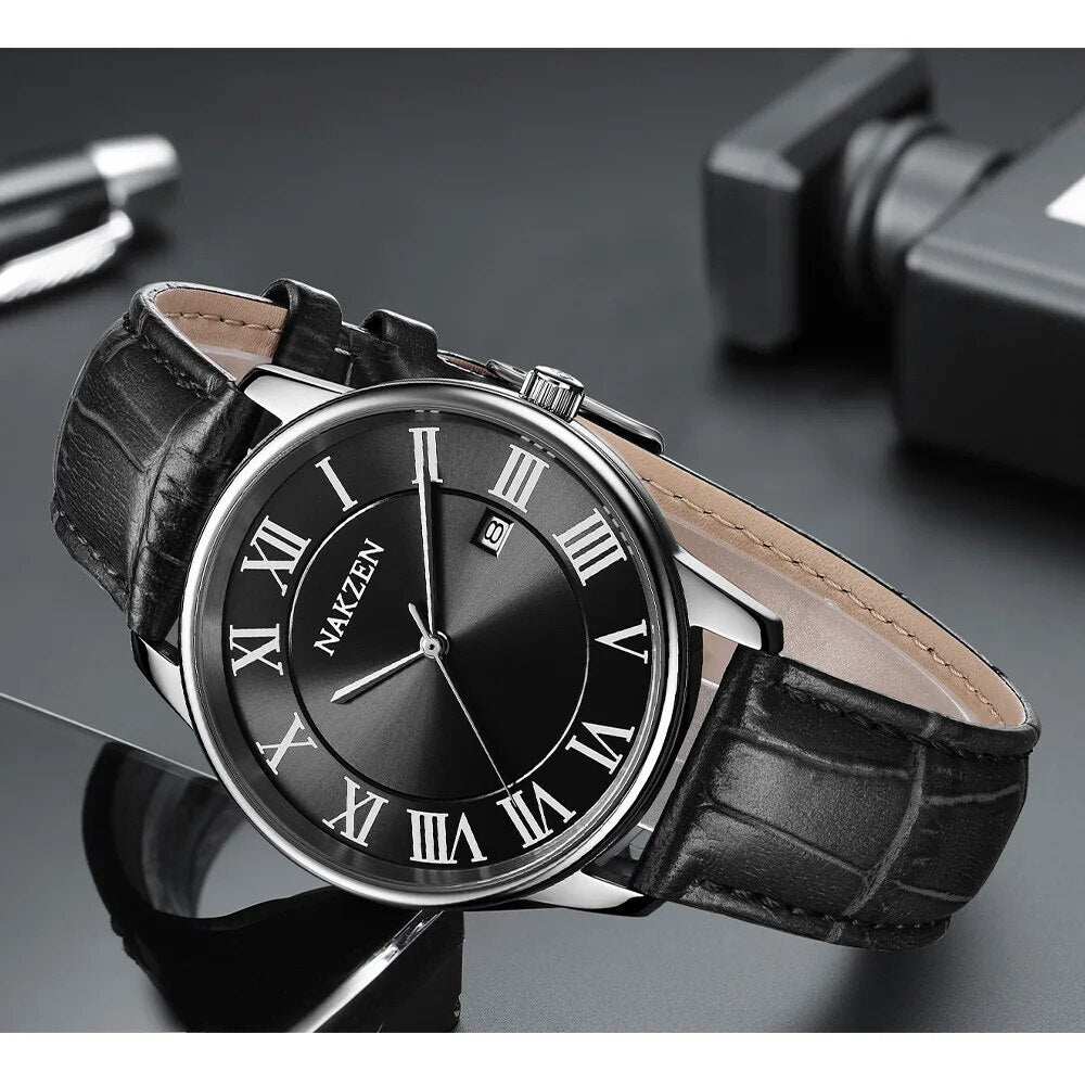 New NAKZEN Top Brand Luxury Fashion Mens Watches  Big Dia Stainless Steel Quartz Watch Men Sport Male Clock Relogio Masculino-4