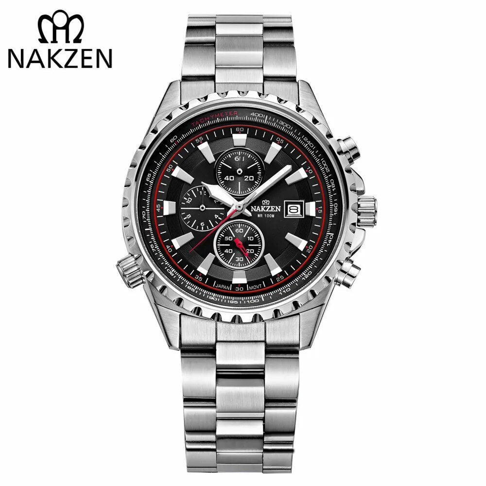 NAKZEN Business Men Multifunction Quartz Watch Man Sports Stainless Steel Watches Waterproof 10Bar WirstWatch Relogio Masculino-0