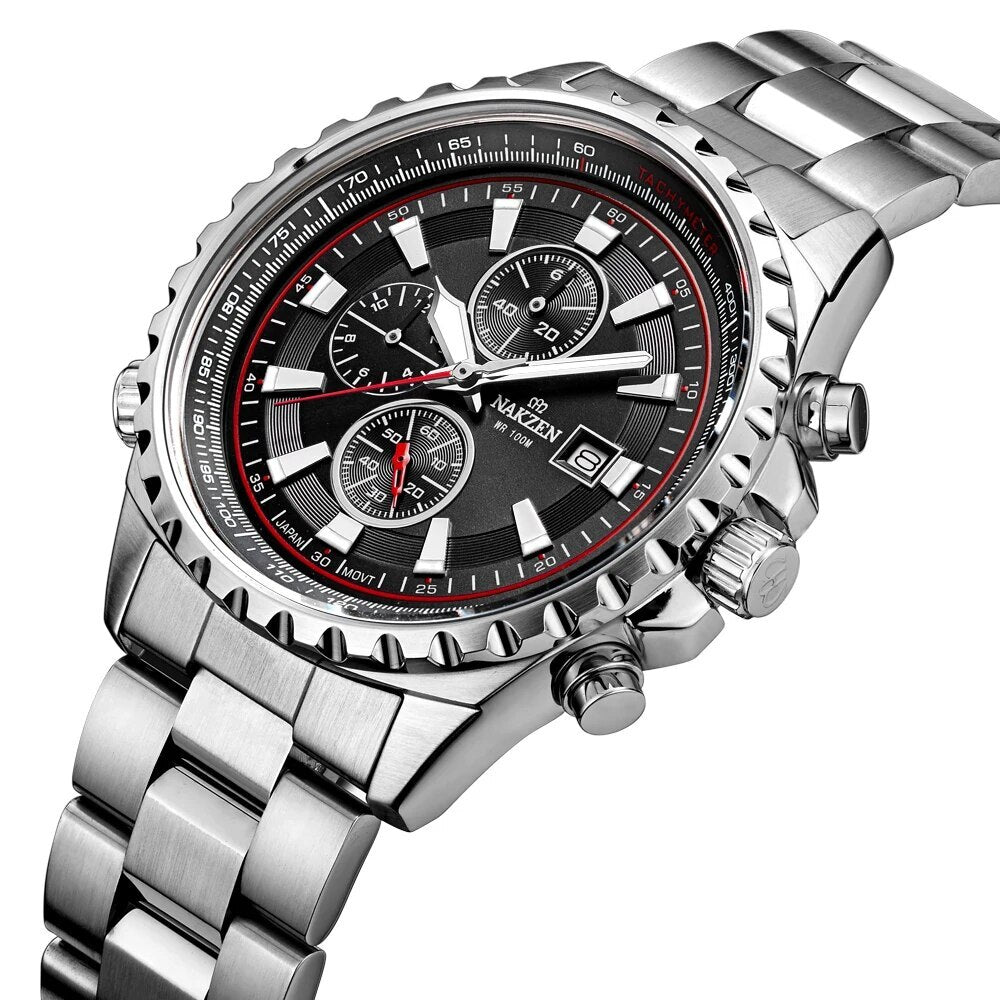 NAKZEN Business Men Multifunction Quartz Watch Man Sports Stainless Steel Watches Waterproof 10Bar WirstWatch Relogio Masculino-1