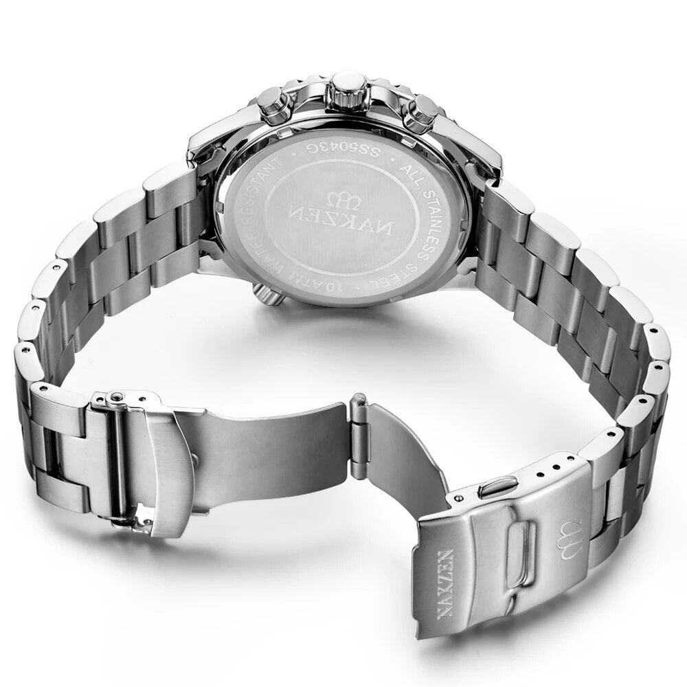 NAKZEN Business Men Multifunction Quartz Watch Man Sports Stainless Steel Watches Waterproof 10Bar WirstWatch Relogio Masculino-3