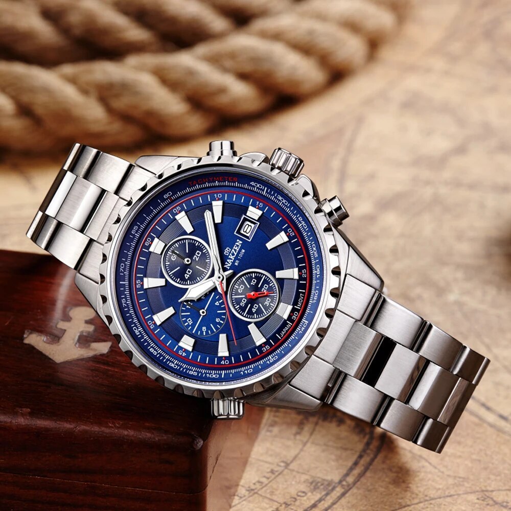 NAKZEN Business Men Multifunction Quartz Watch Man Sports Stainless Steel Watches Waterproof 10Bar WirstWatch Relogio Masculino-5