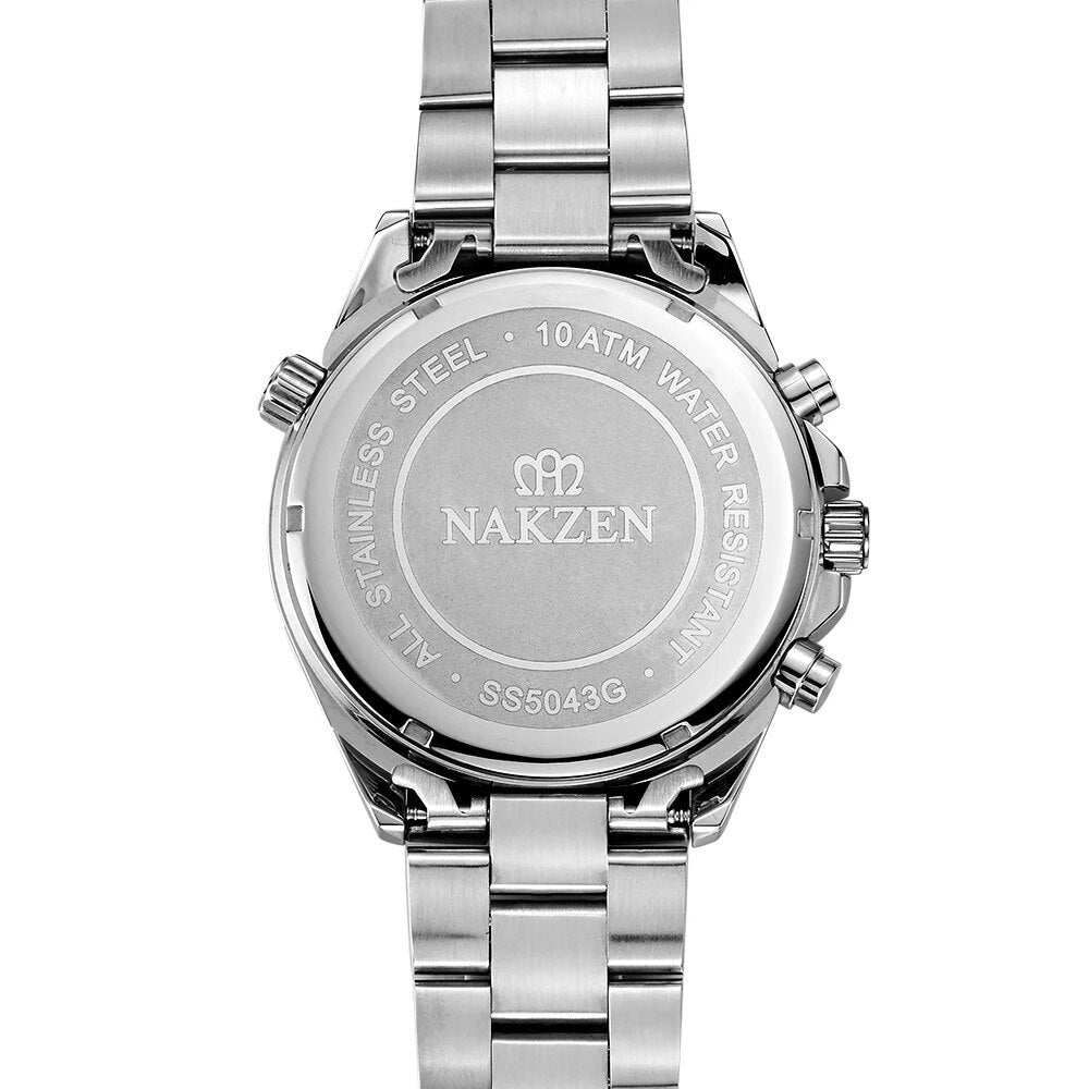 NAKZEN Business Men Multifunction Quartz Watch Man Sports Stainless Steel Watches Waterproof 10Bar WirstWatch Relogio Masculino-2