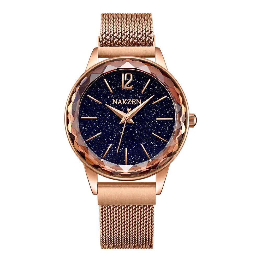 NAKZEN Rose Gold Women Watches Minimalism Starry sky Magnet Buckle Fashion Wristwatch Waterproof Roman Numeral reloj mujer-7