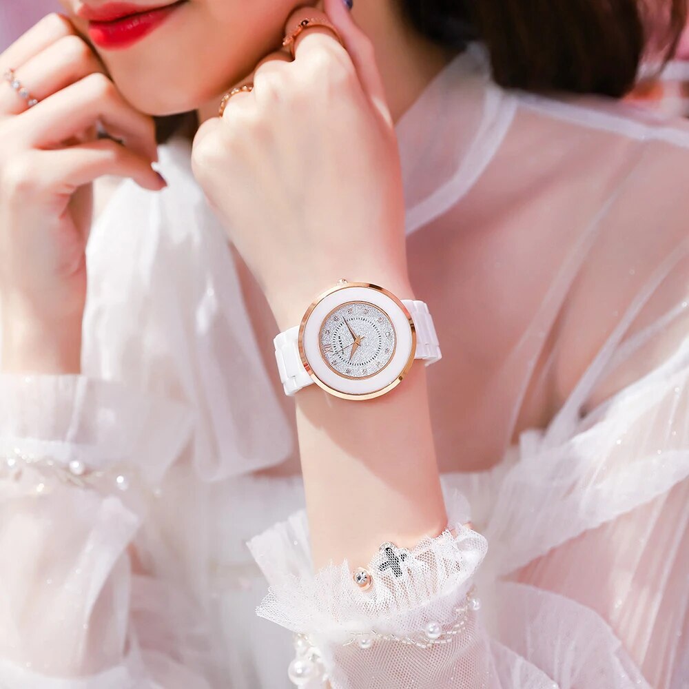 NAKZEN Women's Quartz Fashion Simple Ceramics Analogue Watch Ceramic Band 30M Waterproof Diamond Dress Watches relogio feminino-3