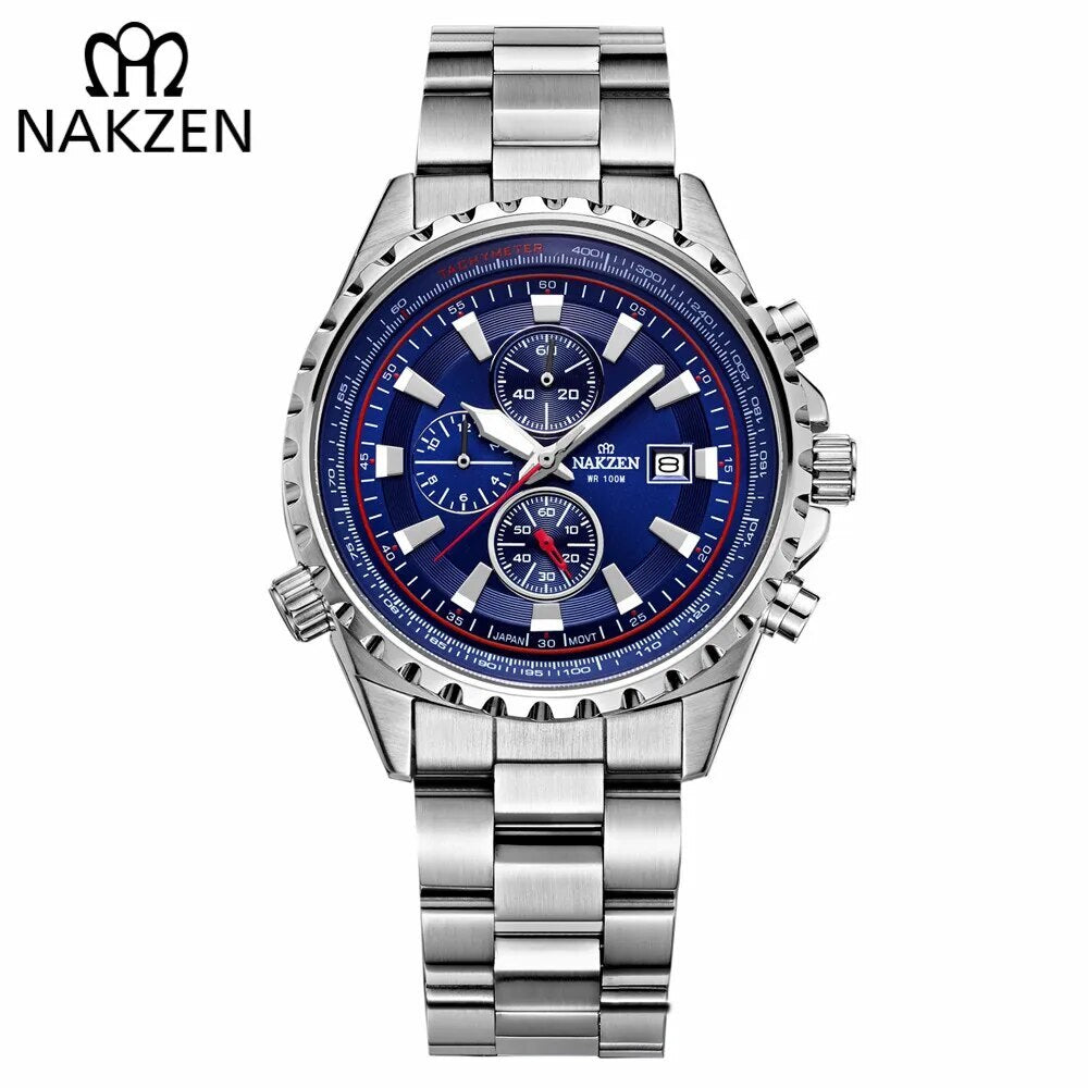 NAKZEN Business Men Multifunction Quartz Watch Man Sports Stainless Steel Watches Waterproof 10Bar WirstWatch Relogio Masculino-6