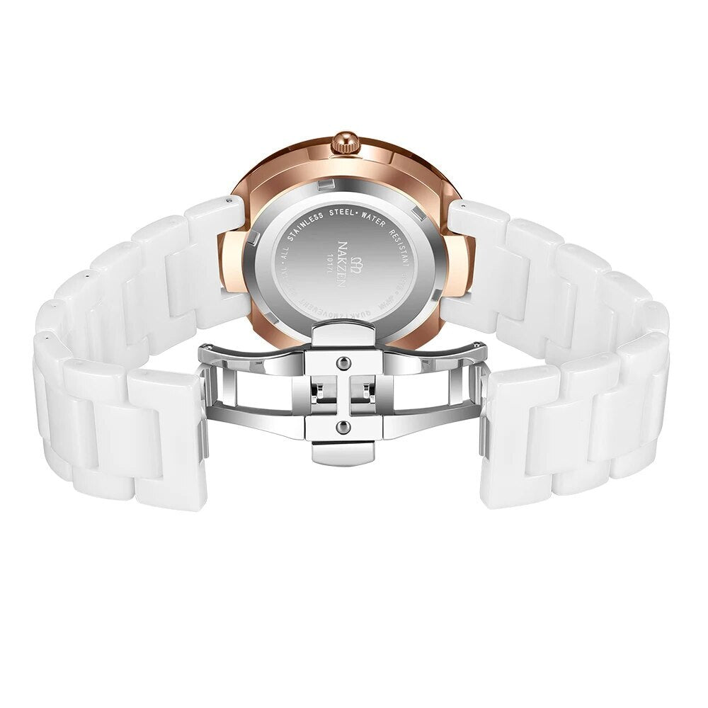 NAKZEN Women's Quartz Fashion Simple Ceramics Analogue Watch Ceramic Band 30M Waterproof Diamond Dress Watches relogio feminino-5