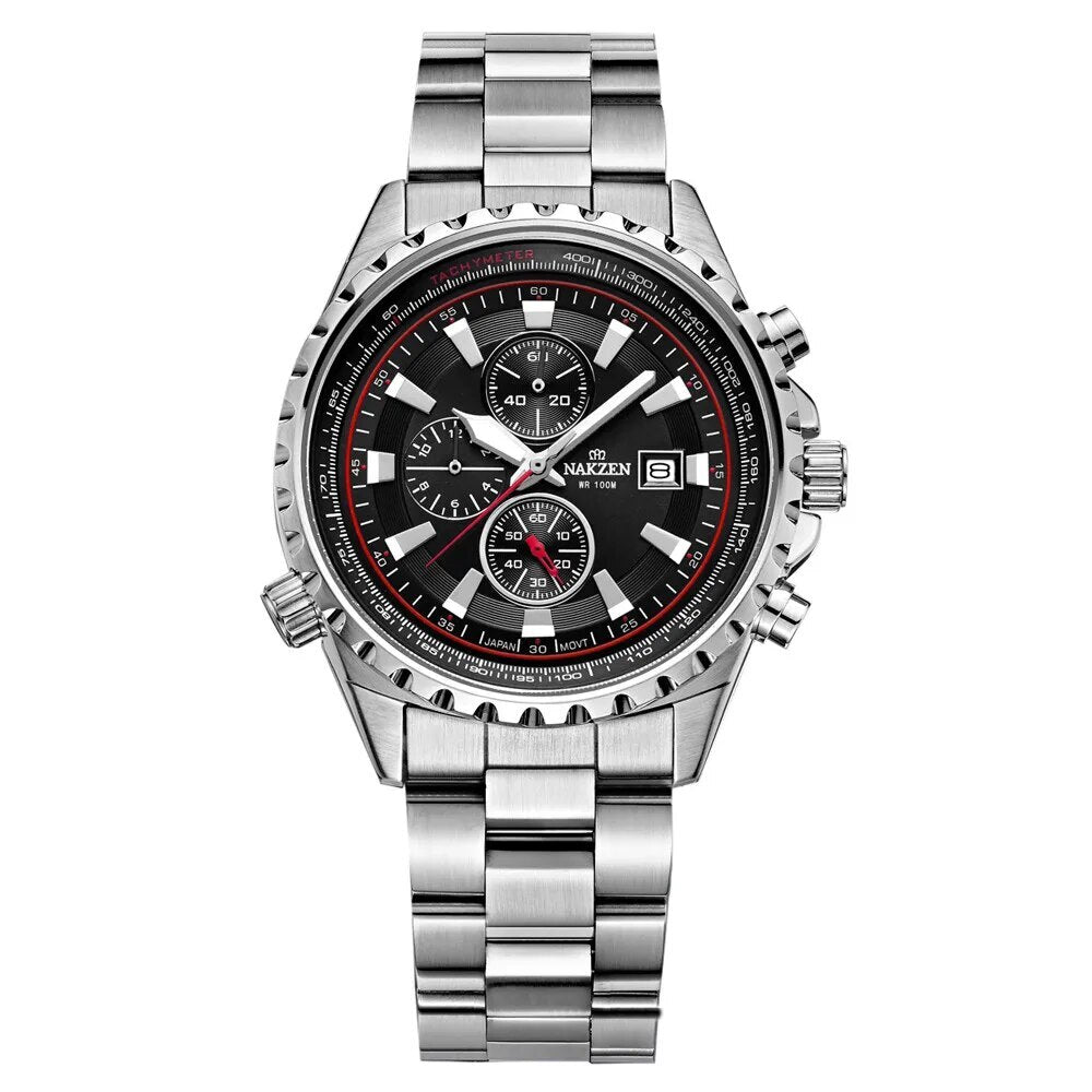 NAKZEN Business Men Multifunction Quartz Watch Man Sports Stainless Steel Watches Waterproof 10Bar WirstWatch Relogio Masculino-7