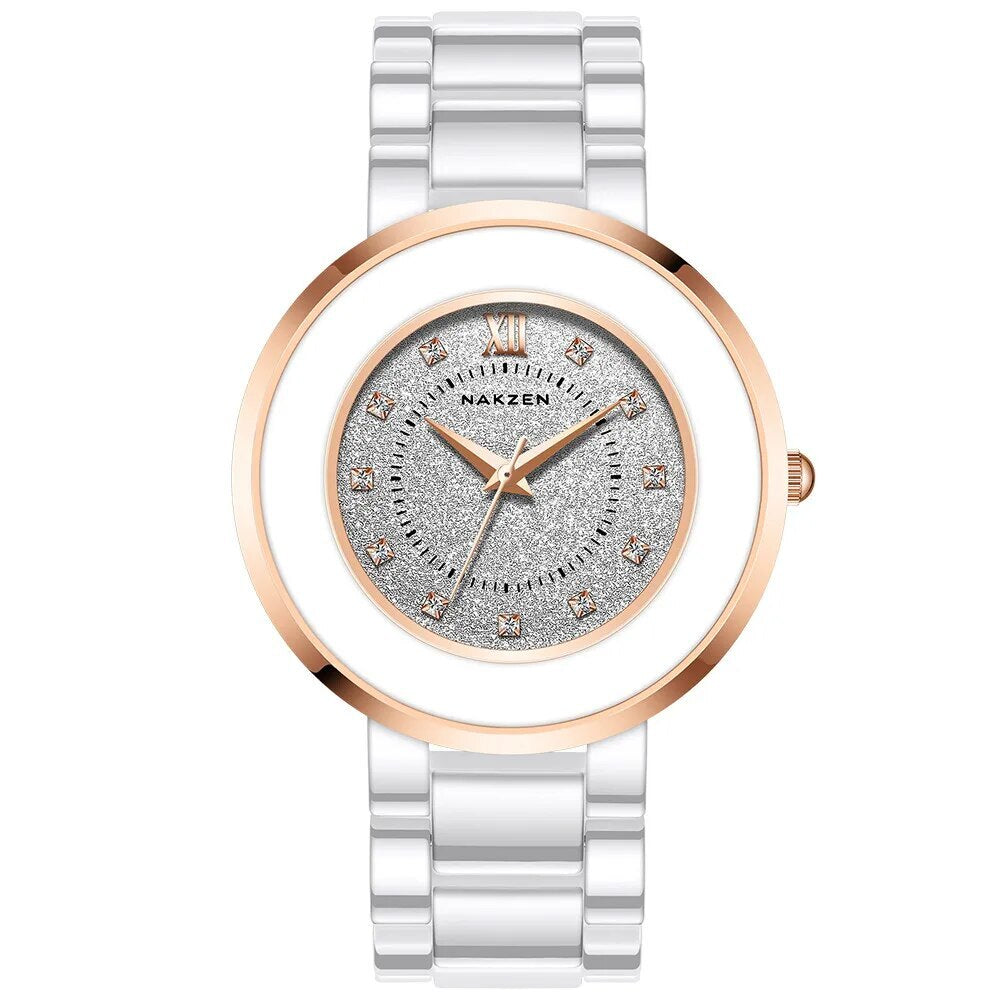 NAKZEN Women's Quartz Fashion Simple Ceramics Analogue Watch Ceramic Band 30M Waterproof Diamond Dress Watches relogio feminino-6