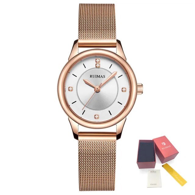 RUIMAS Women Watches Luxury Fashion Female Quartz Watch Steel Mesh Ladies Wristwatch Elegant Dress Clock Relogio Feminino 6779-15