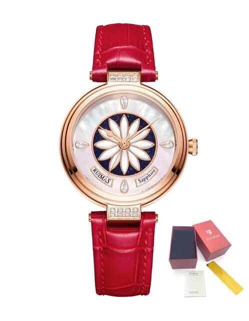 RUIMAS Women's Watch Automatic Mechanical Watches Sapphire Ladies Clock Top Brand Luxury Fashion Female Wristwatch Leather 6776-15