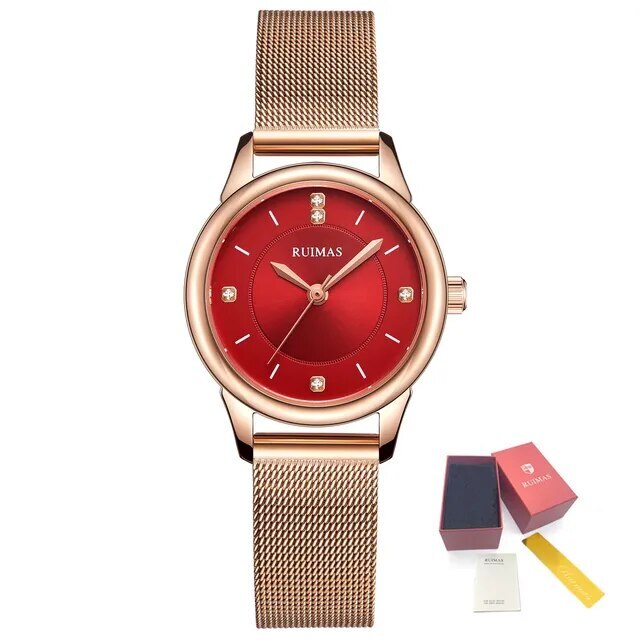 RUIMAS Women Watches Luxury Fashion Female Quartz Watch Steel Mesh Ladies Wristwatch Elegant Dress Clock Relogio Feminino 6779-16