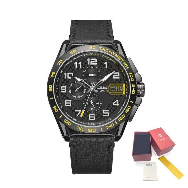 RUIMAS Luxury Men Watches Automatic Mechanical Watch Fashion Sport Casual Wristwatch Leather Strap Luminous Date Male Clock 6771-11