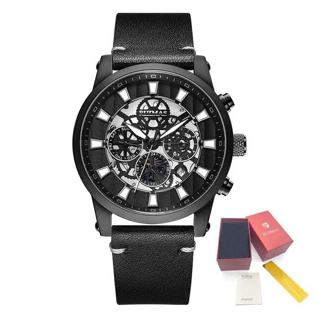 RUIMAS Fashion Men Watches Sapphire Automatic Mechanical Wrist Watch Waterproof Date Leather Casual Male Clock Montre Homme 6768-13