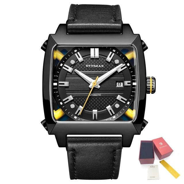 RUIMAS Men's Watches Luxury Automatic Mechanical Wrist Watches Calendar Sapphire Leather Chronograph for Man Reloj Hombre 6763-14