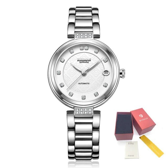 RUIMAS Women Automatic Mechanical Watch Steel Strap Ladies Business Wrist Watch Fashion Waterproof Date Clock Montre Femme 6756-14