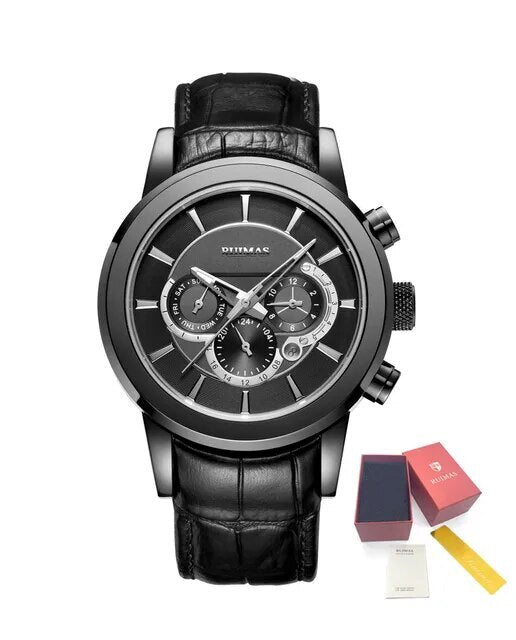 RUIMAS Mechanical Watches for Men Luxury Casual Business Wristwatch Leather Male Clock Date Chronograph Relogios Masculino 6767-15