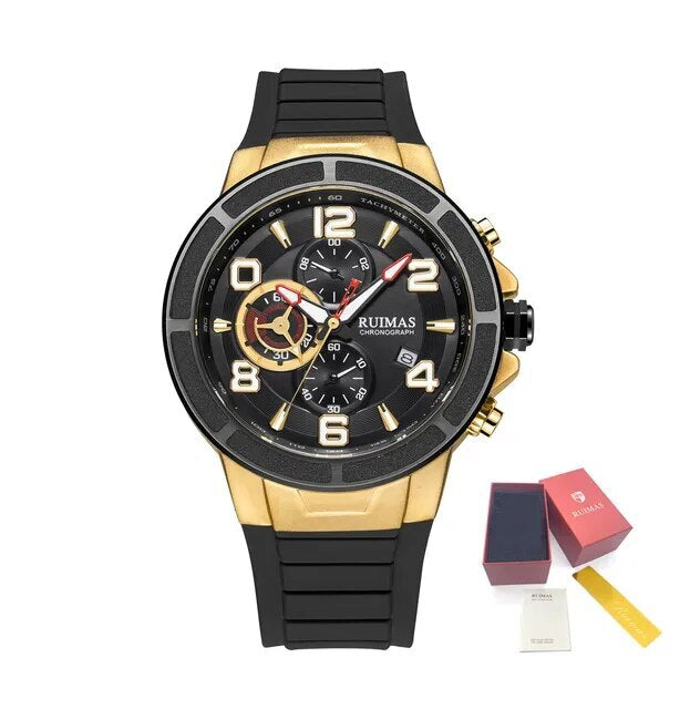 RUIMAS Chronograph Top Brand Luxury Quartz Watches for Men Waterproof Silicone Sports Clock Wristwatch Calendar Montre Homme 587-17