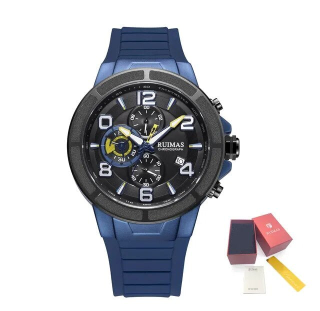 RUIMAS Chronograph Top Brand Luxury Quartz Watches for Men Waterproof Silicone Sports Clock Wristwatch Calendar Montre Homme 587-19