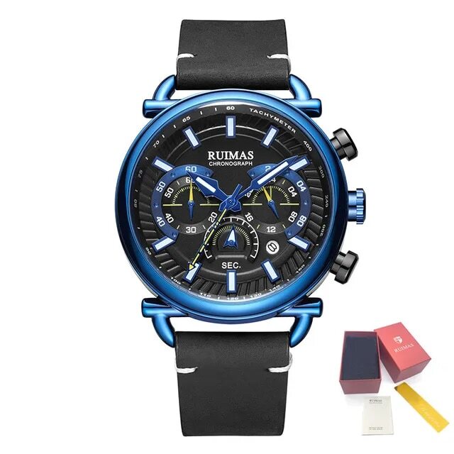 RUIMAS Men Luxury Sport Watches Leather Bracelet Quartz Wristwatch Luminous Clock Watch Calendar Relogio Masculino 585-17