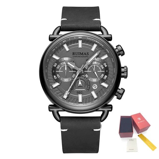 RUIMAS Men Luxury Sport Watches Leather Bracelet Quartz Wristwatch Luminous Clock Watch Calendar Relogio Masculino 585-18