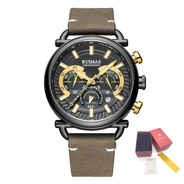 RUIMAS Men Luxury Sport Watches Leather Bracelet Quartz Wristwatch Luminous Clock Watch Calendar Relogio Masculino 585-15