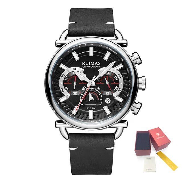 RUIMAS Men Luxury Sport Watches Leather Bracelet Quartz Wristwatch Luminous Clock Watch Calendar Relogio Masculino 585-16