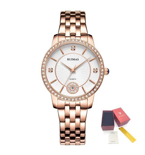 RUIMAS Luxury Women's Wrist Watch Top Brand Fashion Diamond Ladies Quartz Watches Stainless Steel Female Clock Reloj Mujer 556-10
