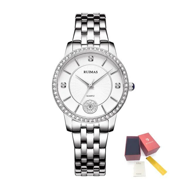 RUIMAS Luxury Women's Wrist Watch Top Brand Fashion Diamond Ladies Quartz Watches Stainless Steel Female Clock Reloj Mujer 556-11