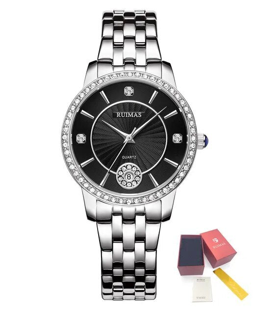 RUIMAS Luxury Women's Wrist Watch Top Brand Fashion Diamond Ladies Quartz Watches Stainless Steel Female Clock Reloj Mujer 556-12