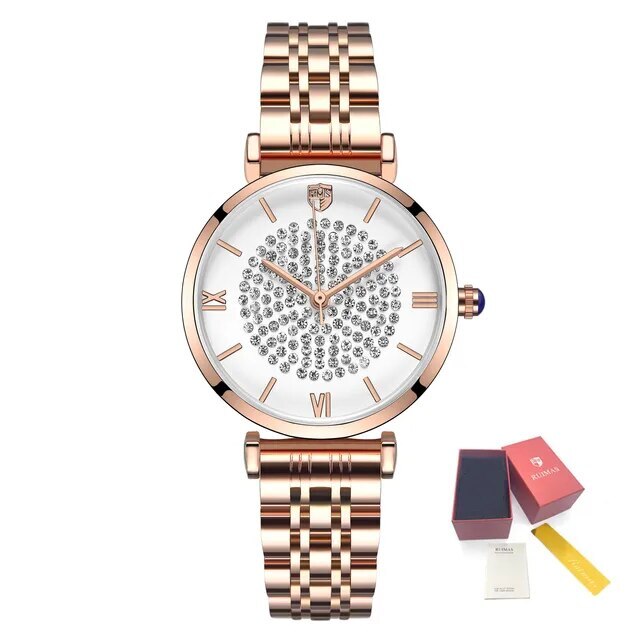 RUIMAS Fashion Women Watch Luxury Quartz Wristwatch Stainless Steel Ladies Casual Watches Dress Clock Relogio Feminino 538-9