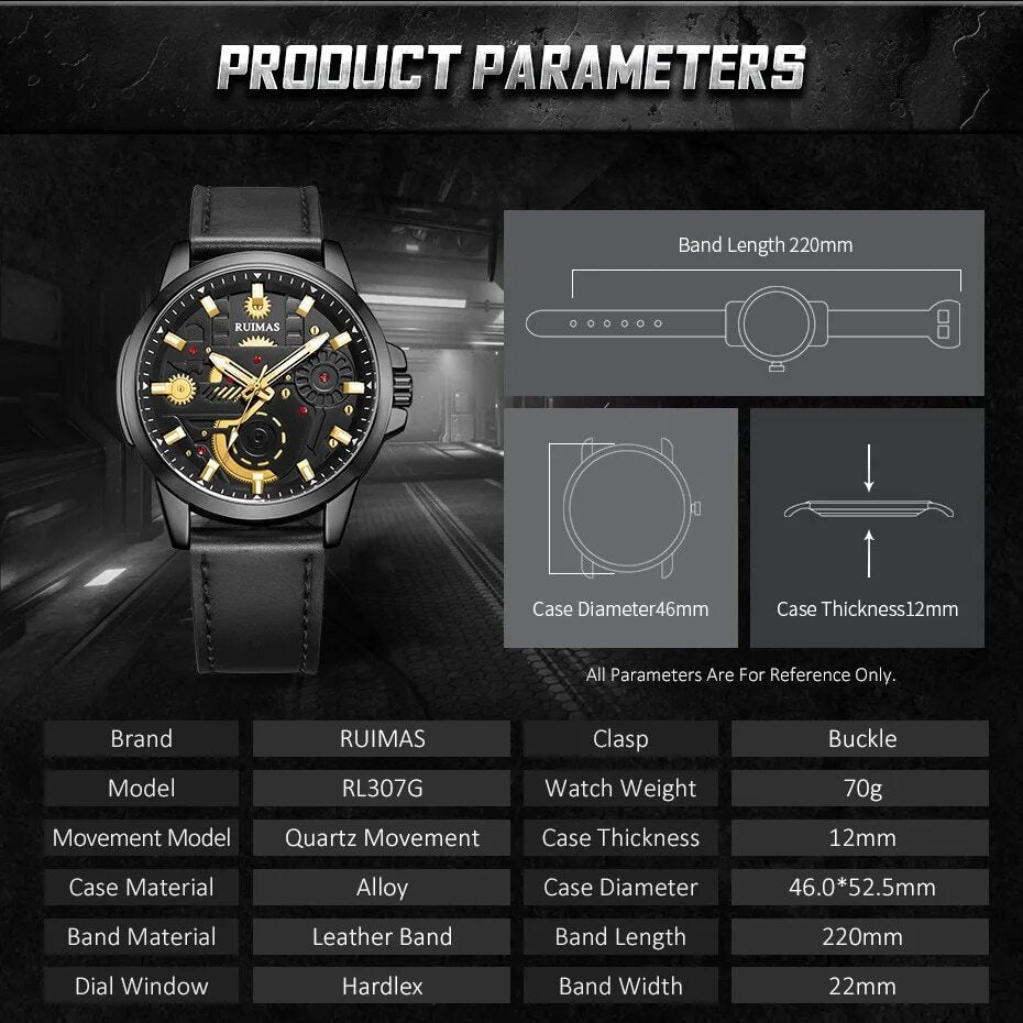 RUIMAS Watches Men's Casual Sport Watches Luxury Military Quartz Wrist Watch Chronograph ​Waterproof Man Clock Montre Homme 307-4