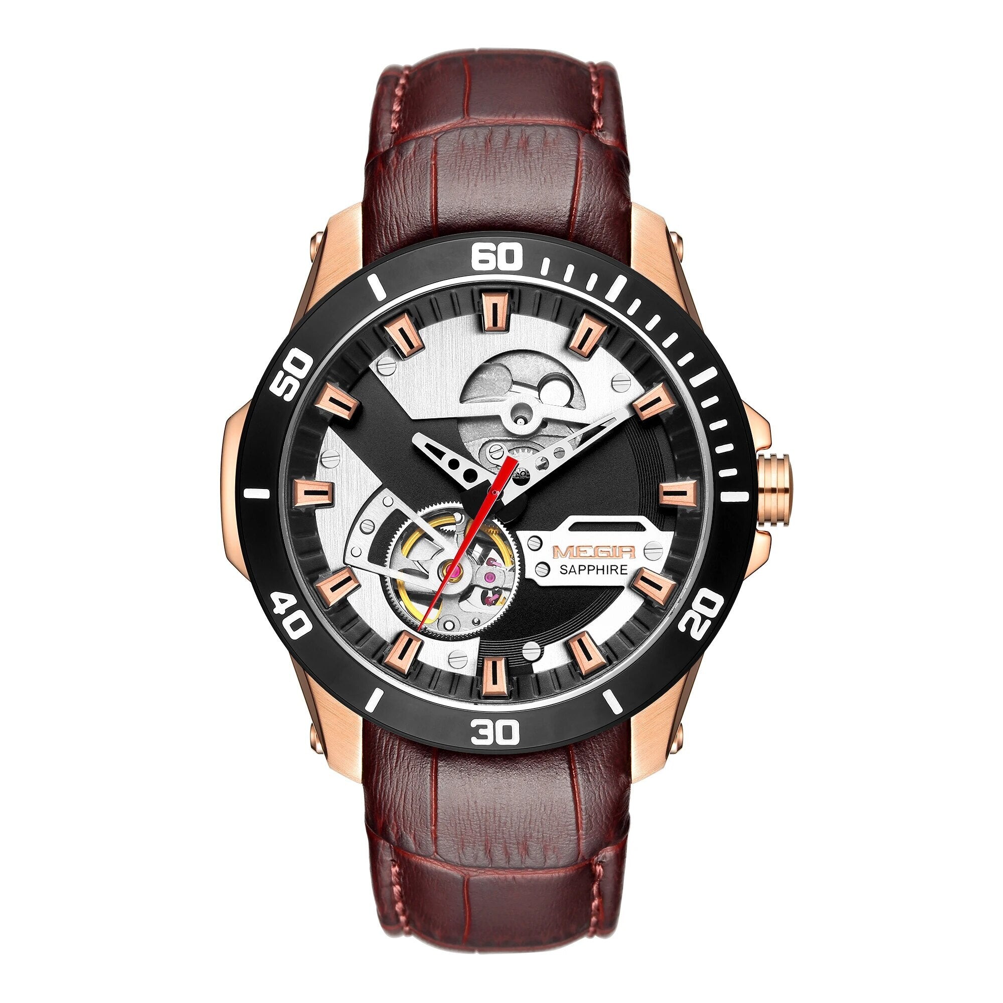 MEGIR Fashion Leather Watches for Men Sapphire Stainless Steel Automatic Mechanical Watch Sports Clock Montre Homme-3