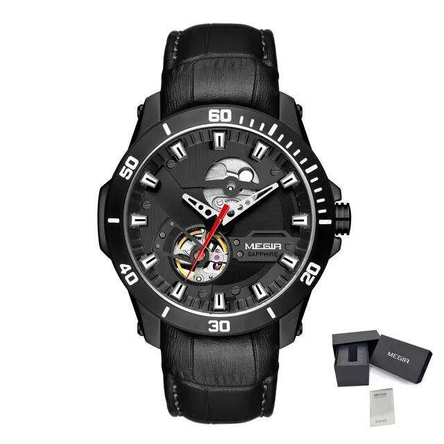 MEGIR Fashion Leather Watches for Men Sapphire Stainless Steel Automatic Mechanical Watch Sports Clock Montre Homme-12