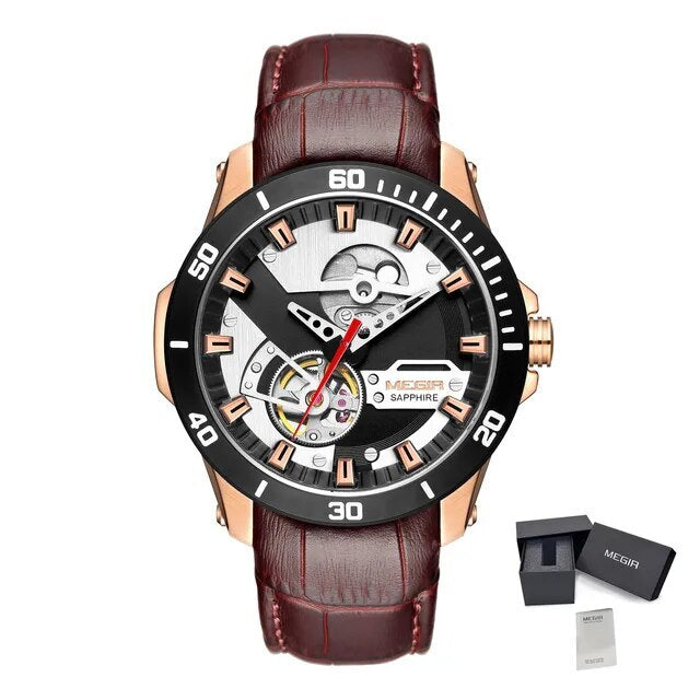 MEGIR Fashion Leather Watches for Men Sapphire Stainless Steel Automatic Mechanical Watch Sports Clock Montre Homme-10