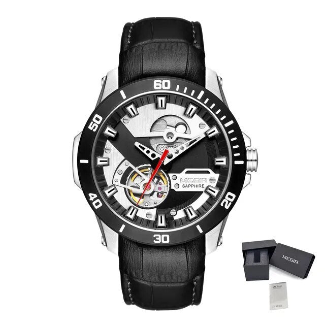 MEGIR Fashion Leather Watches for Men Sapphire Stainless Steel Automatic Mechanical Watch Sports Clock Montre Homme-11
