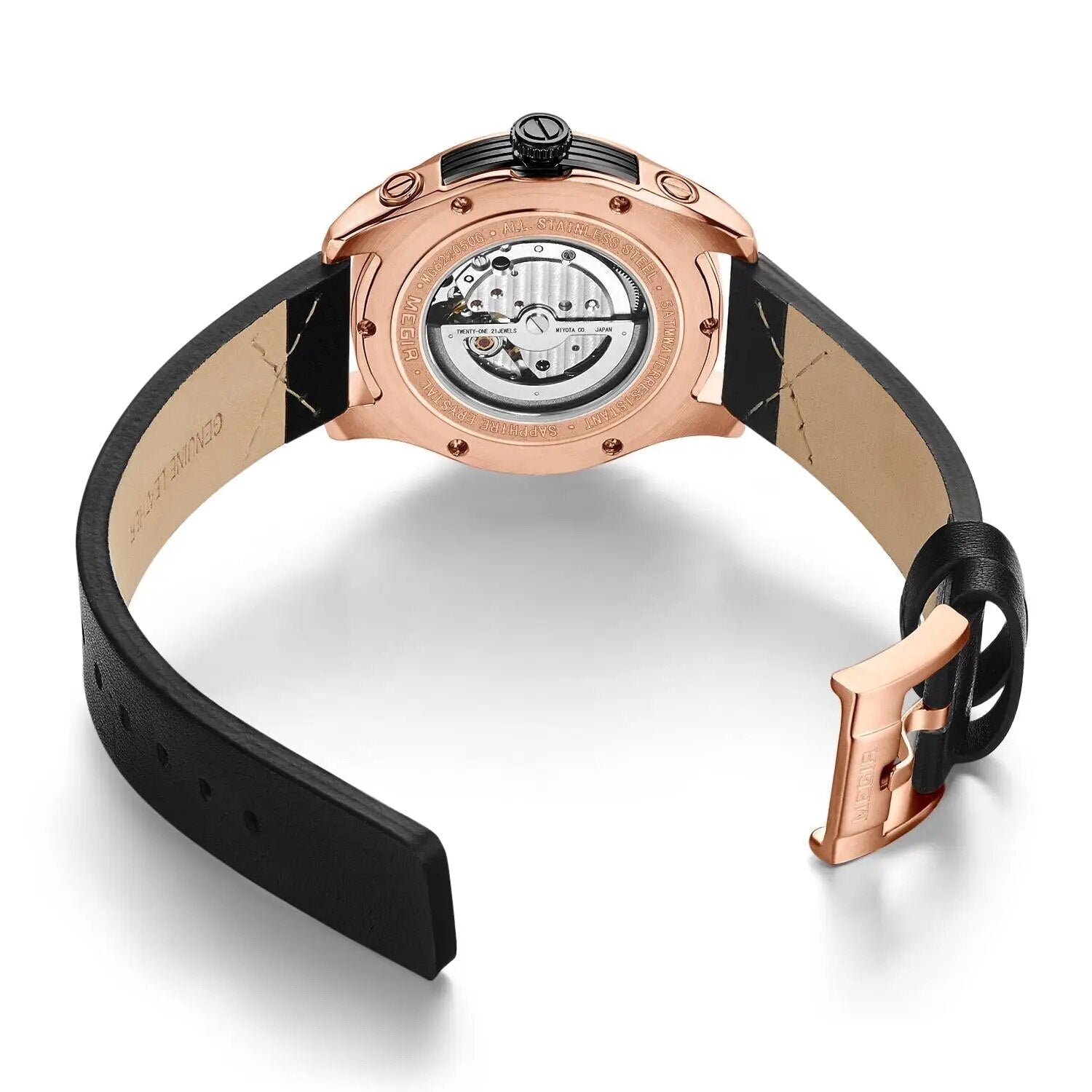 MEGIR Automatic Movement Mechanical Watches Men Luxury Fashion Leather Business Wristwatch Clock Big Dial Male Reloj Hombre-9