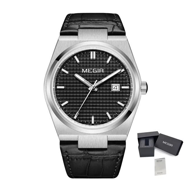 MEGIR Watches for Men Fashion Business Men's Wrist Watch Waterproof Leather Quartz Sport Wristwatch Date Clock Reloj Hombre-10