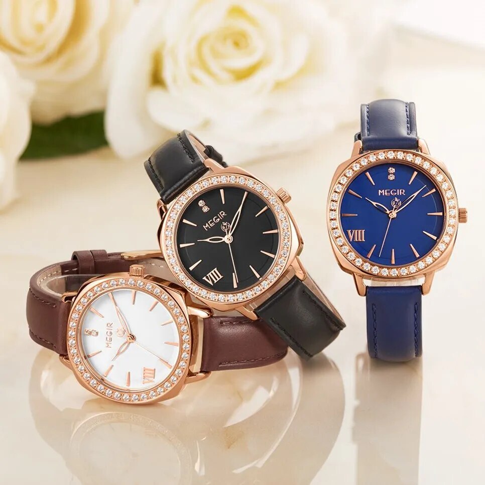 MEGIR Fashion Women Watch Luxury Diamond Leather Ladies Bracelet Watch Female Quartz Wristwatches Dress Clock Relogio Feminino-8
