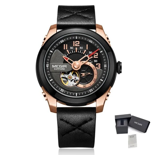 MEGIR Automatic Movement Mechanical Watches Men Luxury Fashion Leather Business Wristwatch Clock Big Dial Male Reloj Hombre-11