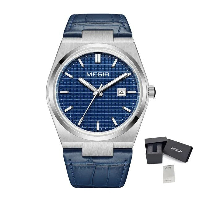 MEGIR Watches for Men Fashion Business Men's Wrist Watch Waterproof Leather Quartz Sport Wristwatch Date Clock Reloj Hombre-9