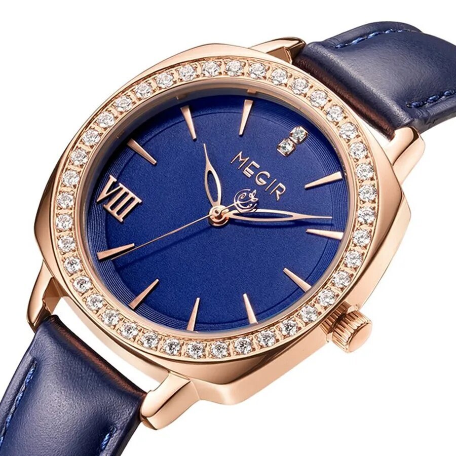MEGIR Fashion Women Watch Luxury Diamond Leather Ladies Bracelet Watch Female Quartz Wristwatches Dress Clock Relogio Feminino-3